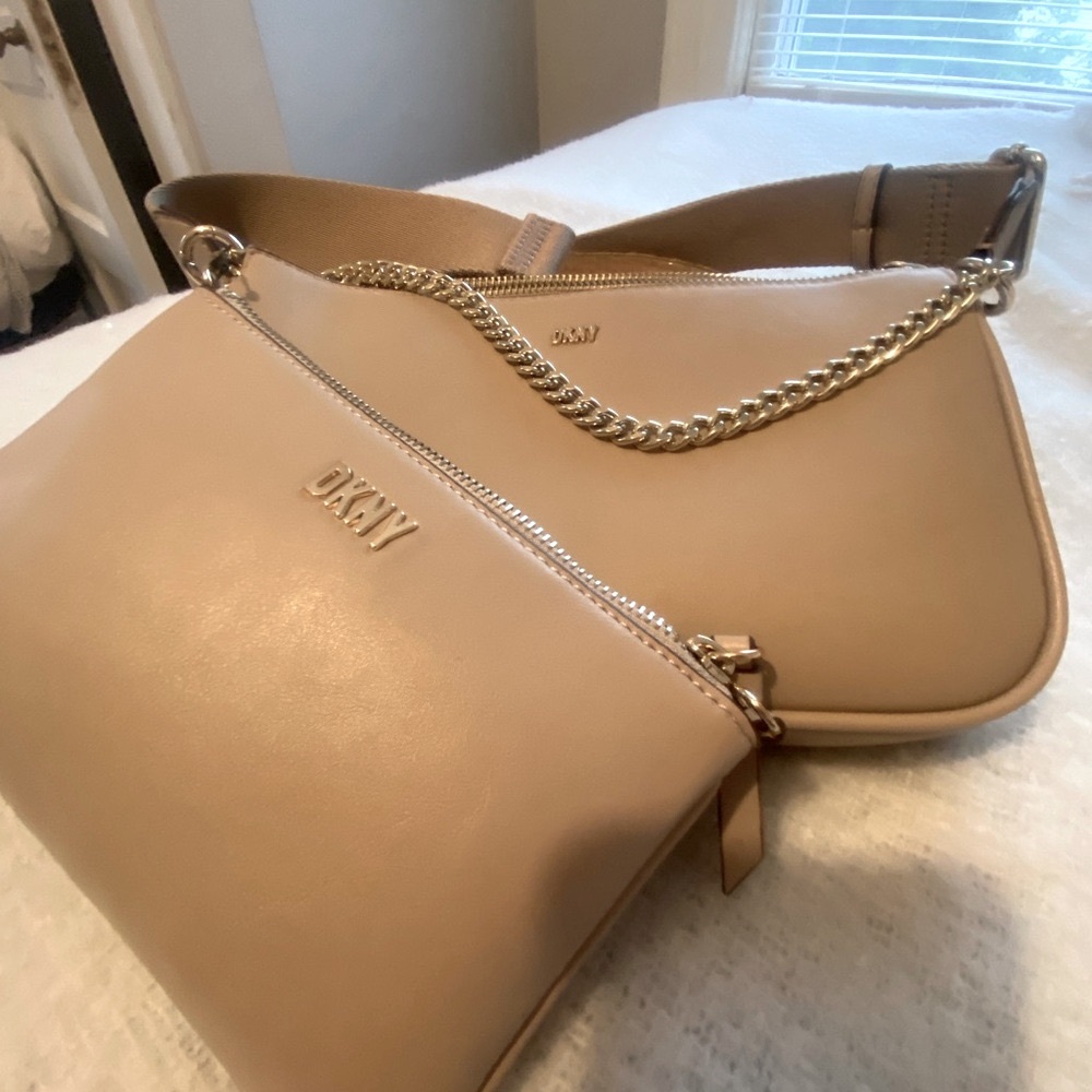 2 DKNY Bags LAINE Demi Nude Crossbody Bag And Wristlet Designer Set Duo NEW $178